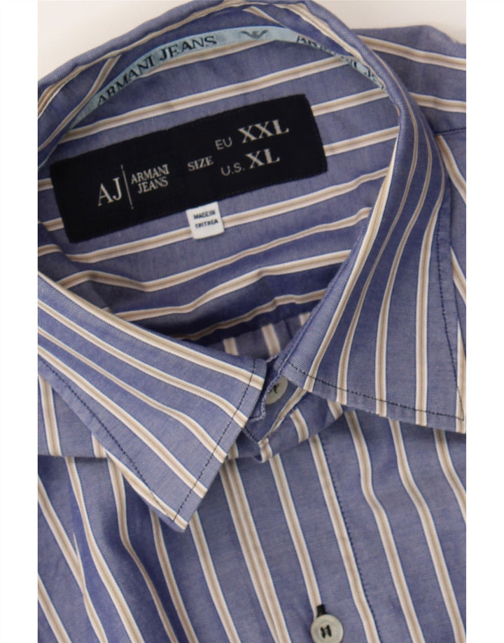 ARMANI JEANS Mens Shirt XL Blue Pinstripe Cotton Vintage Armani Jeans and Second-Hand Armani Jeans from Messina Hembry 