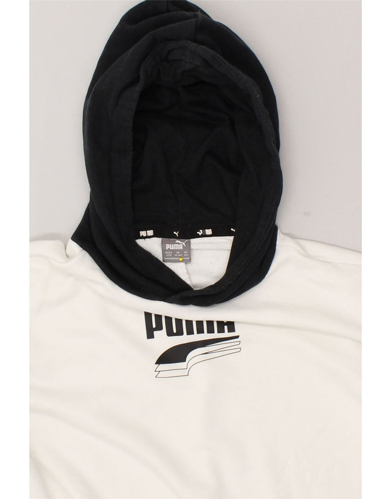 PUMA Boys Graphic Hoodie Jumper 13-14 Years White Colourblock | Vintage Puma | Thrift | Second-Hand Puma | Used Clothing | Messina Hembry 