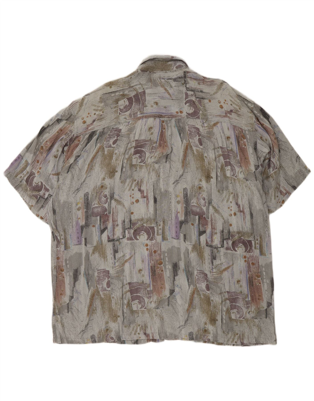 VINTAGE Mens Abstract Pattern Short Sleeve Shirt XL Grey Viscose Retro
