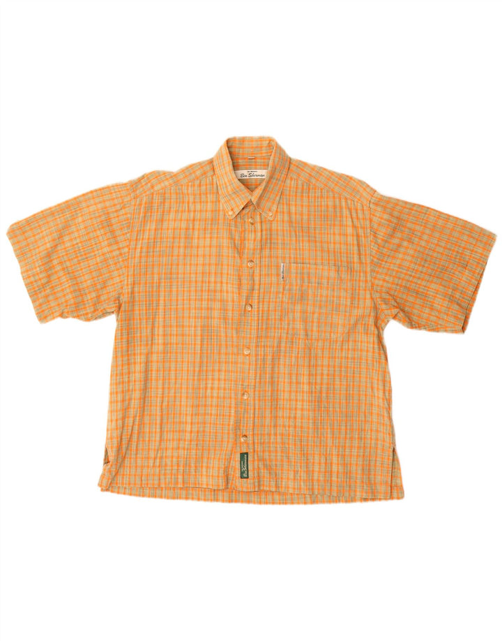 BEN SHERMAN Mens Short Sleeve Shirt Medium Orange Check