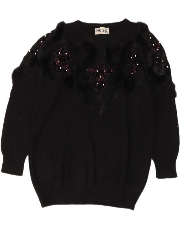 Niki Line Womens Boat Neck Jumper Sweater UK 16 Large Black Lambswool