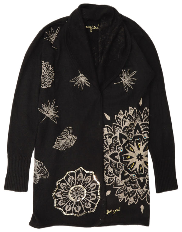 Desigual Womens Oversized Longline Cardigan Sweater UK 6 XS Black Floral