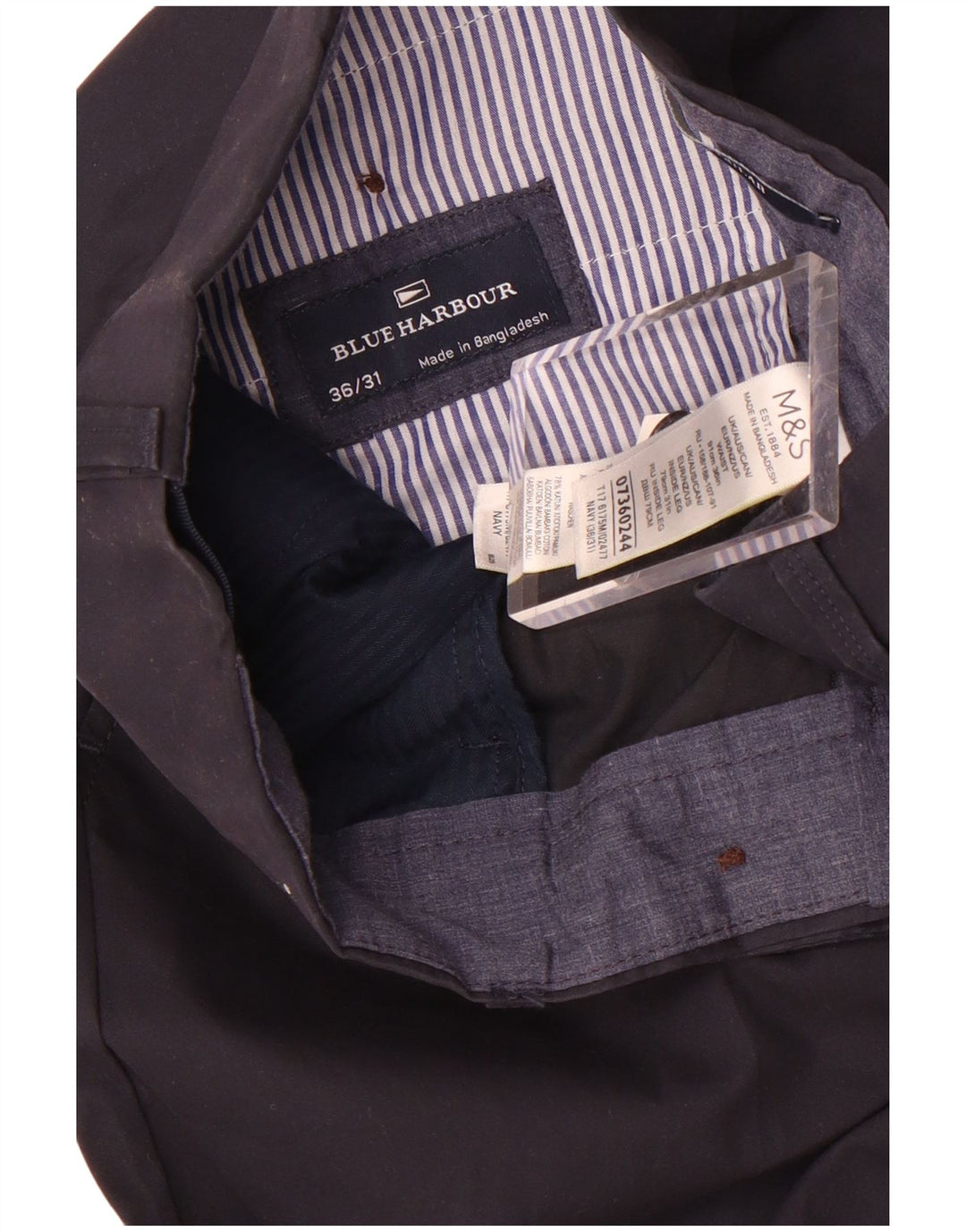 Marks & Spencer Mens Blue Harbour Slim Chino Trousers W36 L31 Navy Blue