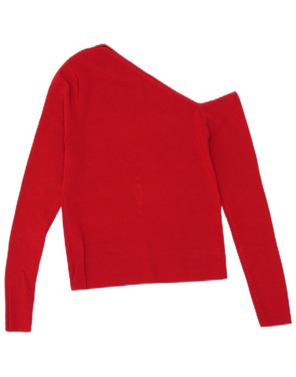 Zara Womens Crop One Shoulder Top UK 12 Medium Red Viscose