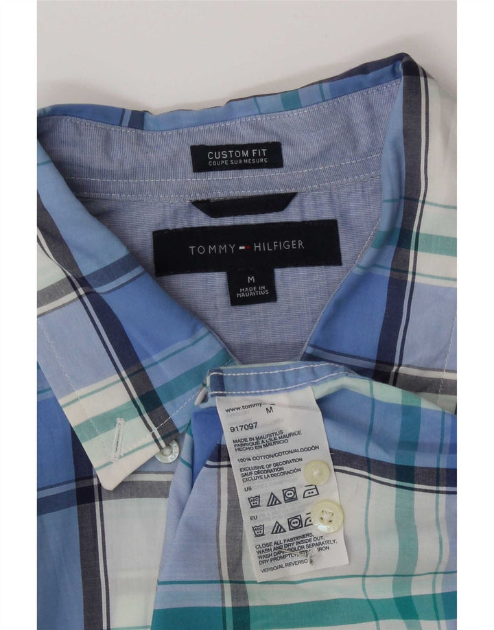 Tommy Hilfiger Mens Short Sleeve Custom Fit Shirt Medium Blue Check Cotton