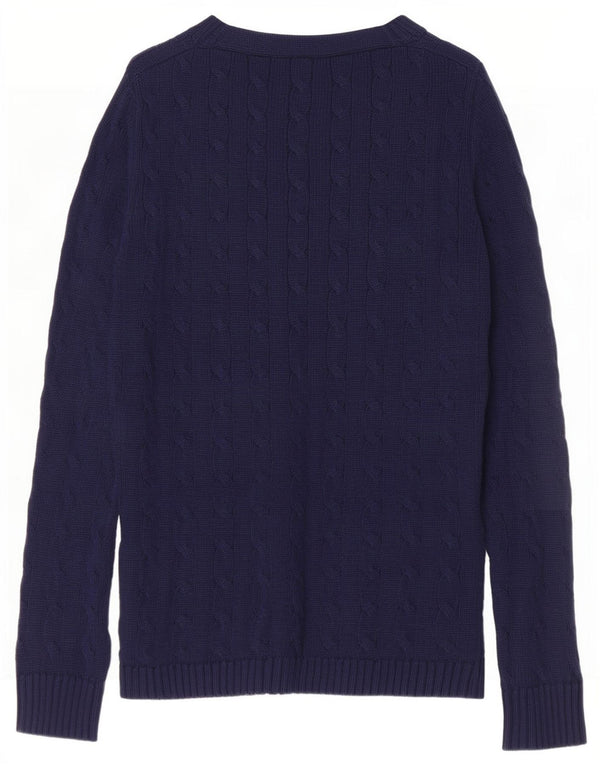 Ralph Lauren Womens Boat Neck Jumper Sweater UK 12 Medium Navy Blue Cotton