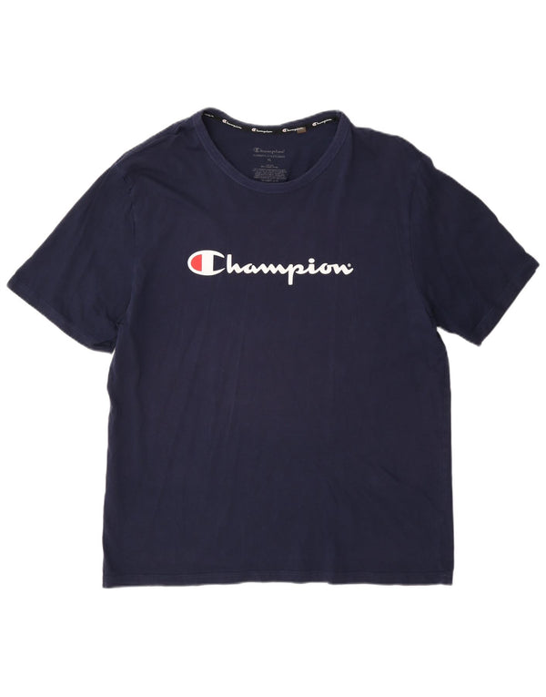 Champion Mens Graphic T-Shirt Top XL Navy Blue Cotton