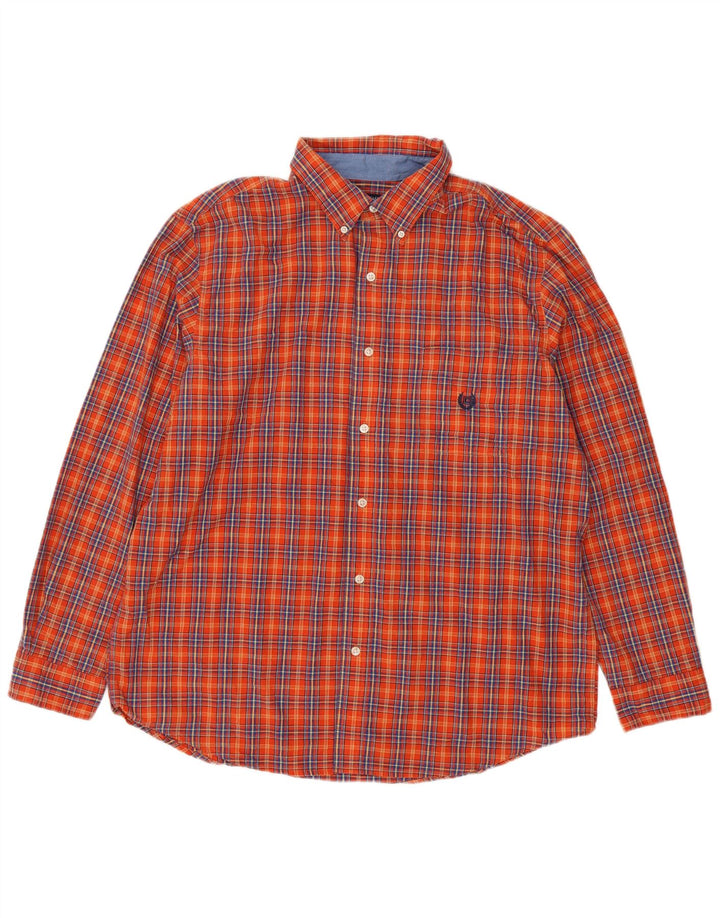 Chaps Mens Shirt XL Orange Check Cotton