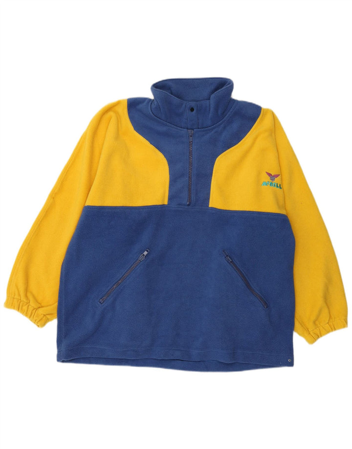 KENNINGTON Mens Zip Neck Fleece Jumper XL Blue Colourblock Polyester