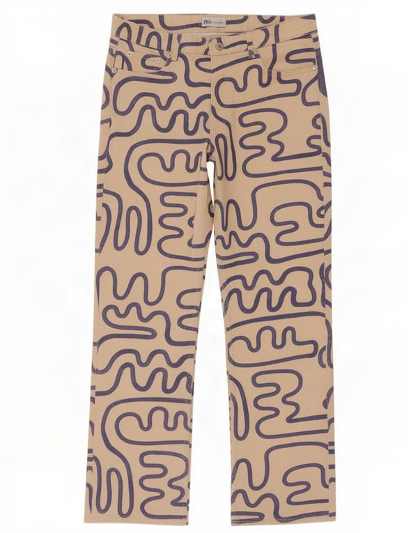 Zara Womens Abstract Pattern Straight Jeans EU 44 XL W34 L31 Beige Cotton