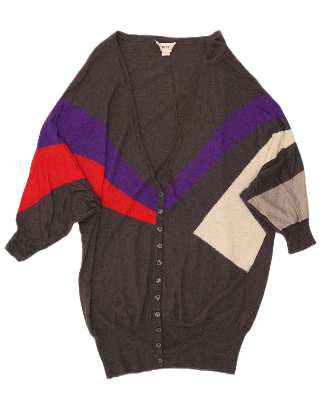 DIESEL Womens Longline Cardigan Sweater UK 10 Small Grey Colourblock