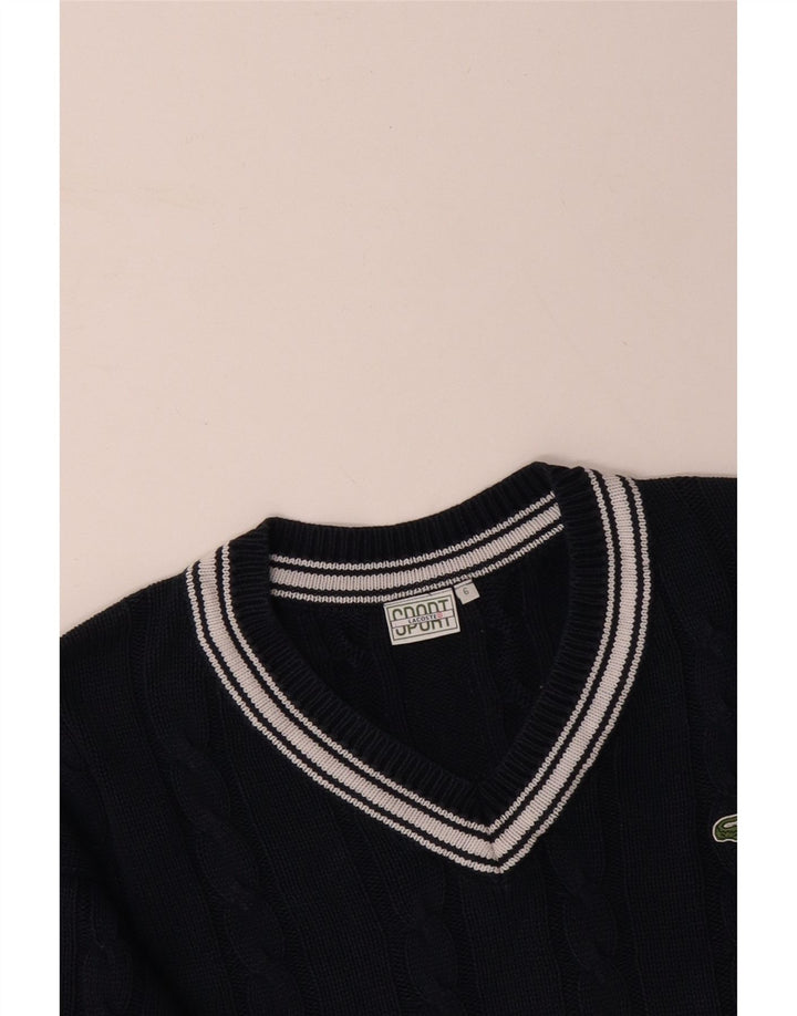 LACOSTE Mens V-Neck Jumper Sweater Size 6 XL Navy Blue Cotton