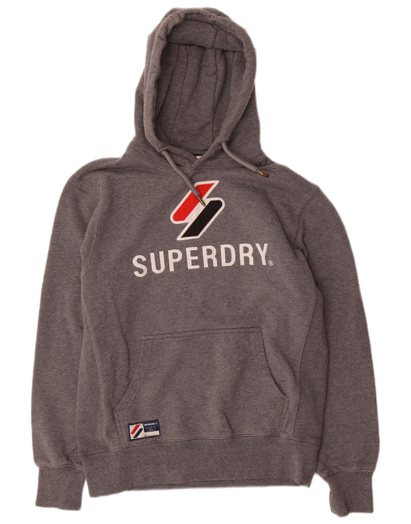 Superdry Mens Graphic Hoodie Jumper Large Grey Flecked Cotton