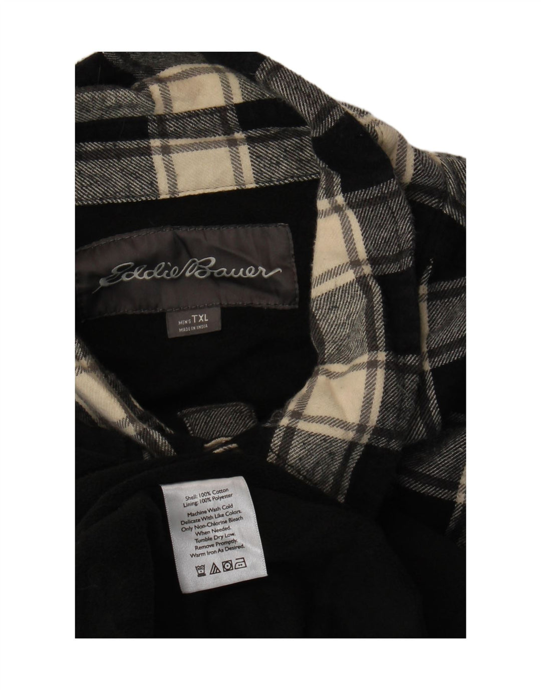 EDDIE BAUER Mens Tall Flannel Shirt XL Black Check Cotton
