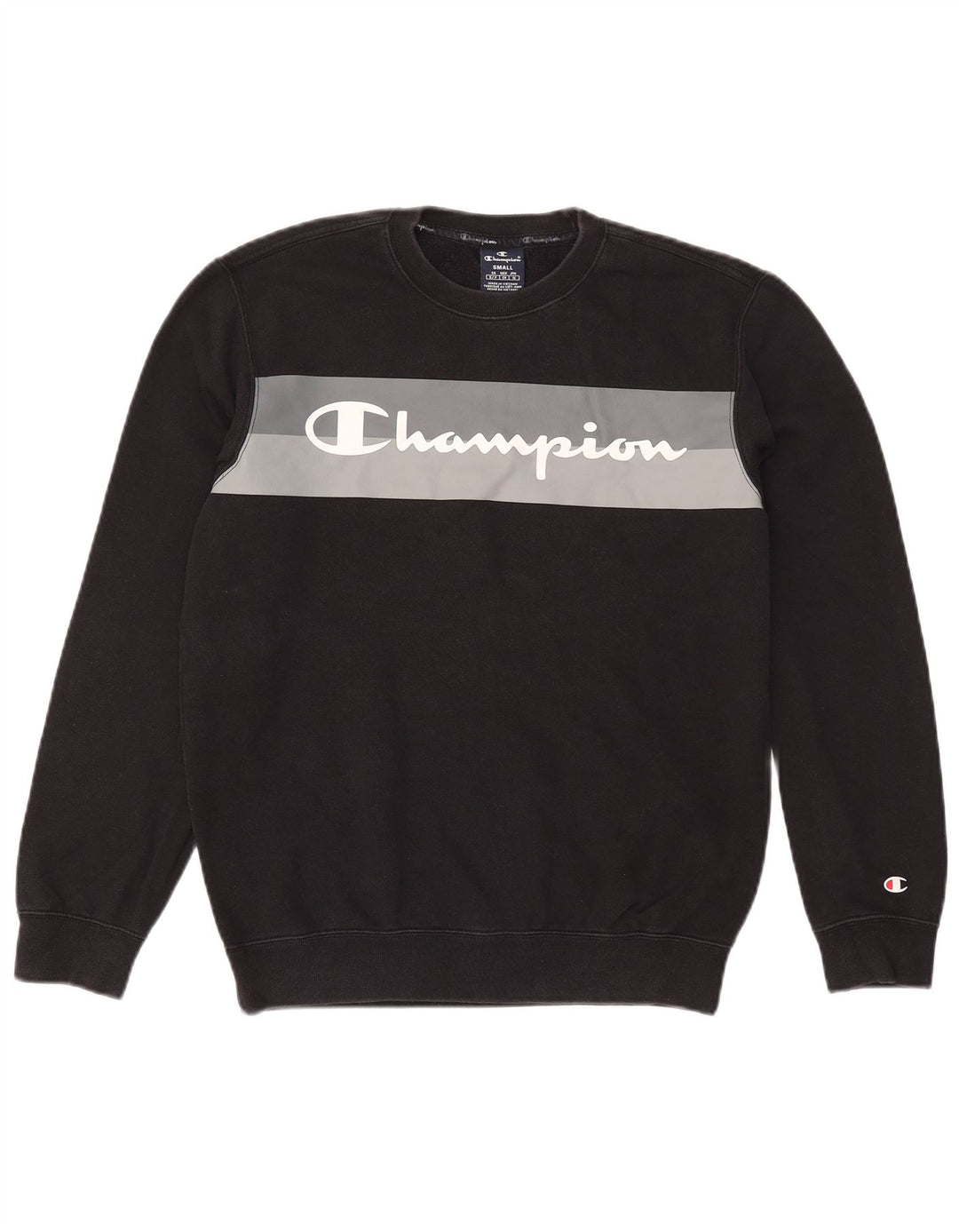 Champion Mens Graphic Sweatshirt Jumper Small Black Colourblock Cotton