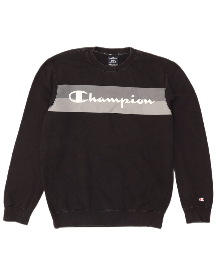 Champion Mens Graphic Sweatshirt Jumper Small Black Colourblock Cotton