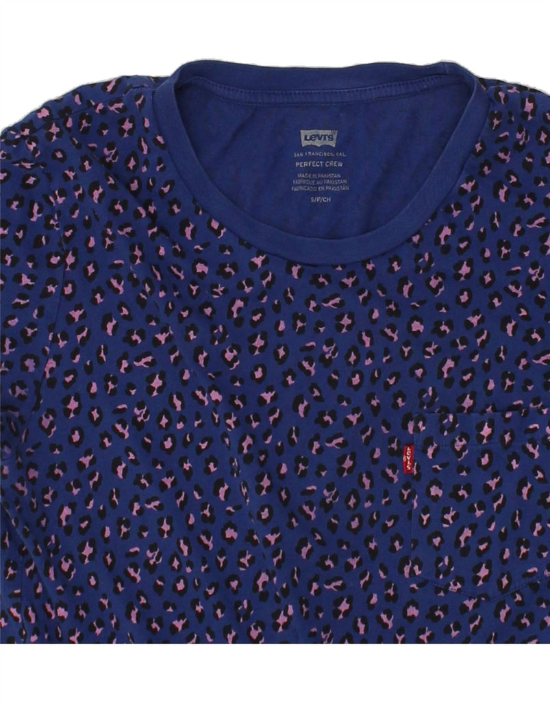 LEVI'S Womens Perfect Crew T-Shirt Top UK 10 Small Navy Blue Animal Print | Vintage Levi's | Thrift | Second-Hand Levi's | Used Clothing | Messina Hembry 