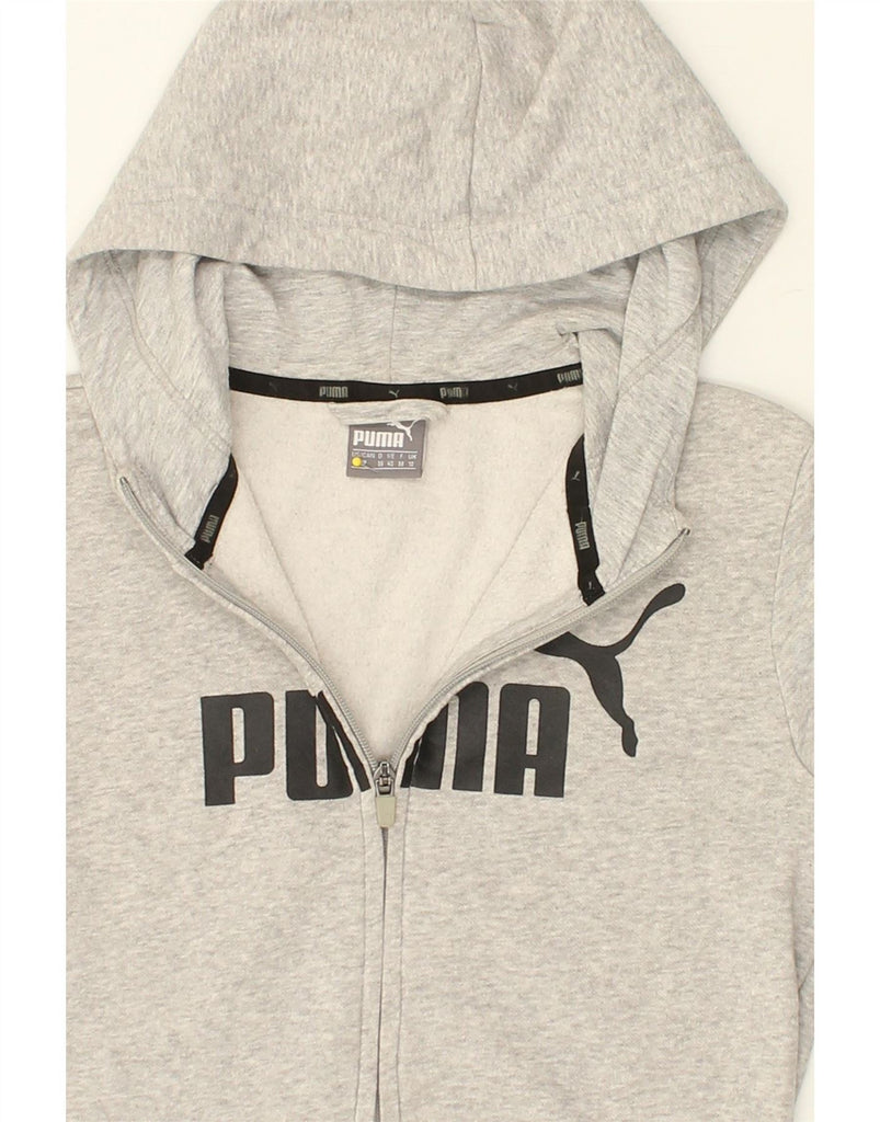 PUMA Womens Graphic Zip Hoodie Sweater UK10 Small Grey Cotton Vintage Puma and Second-Hand Puma from Messina Hembry 