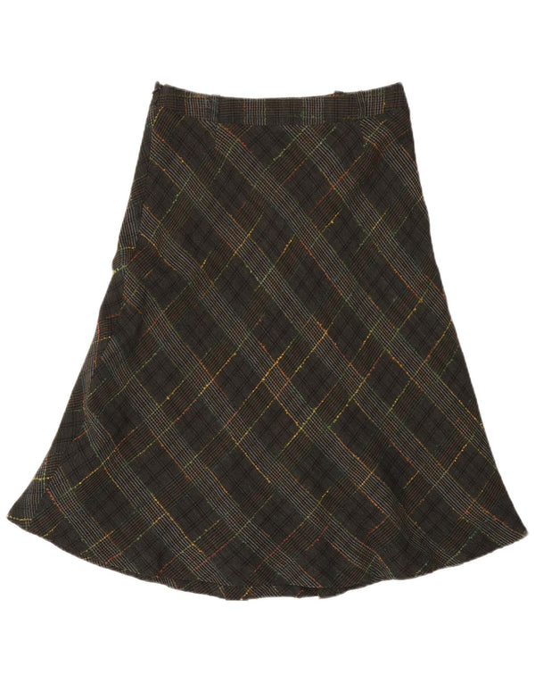 Vintage Womens A-Line Skirt UK 10 Small W27  Green Check Wool