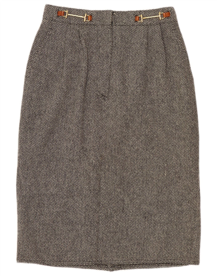 Les Copains Womens Straight Skirt W26 Small Grey Herringbone Wool