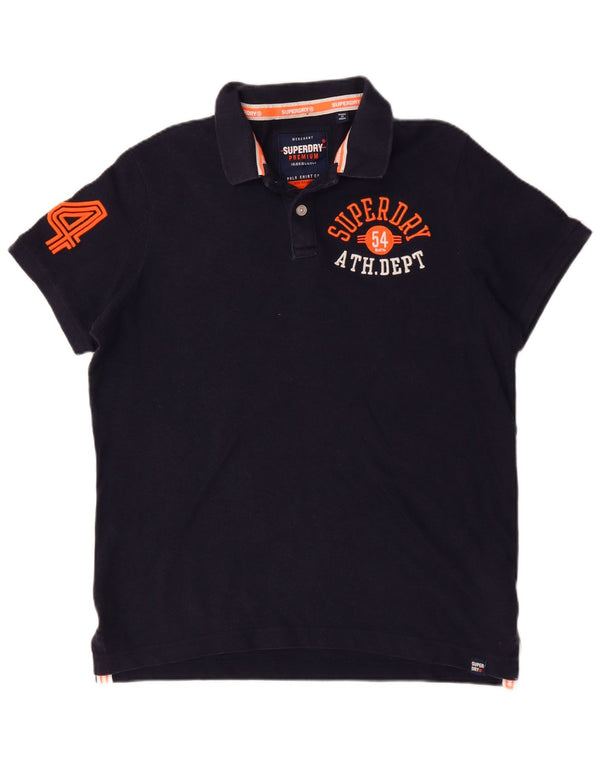Superdry Mens Graphic Polo Shirt 2XL Navy Blue Cotton
