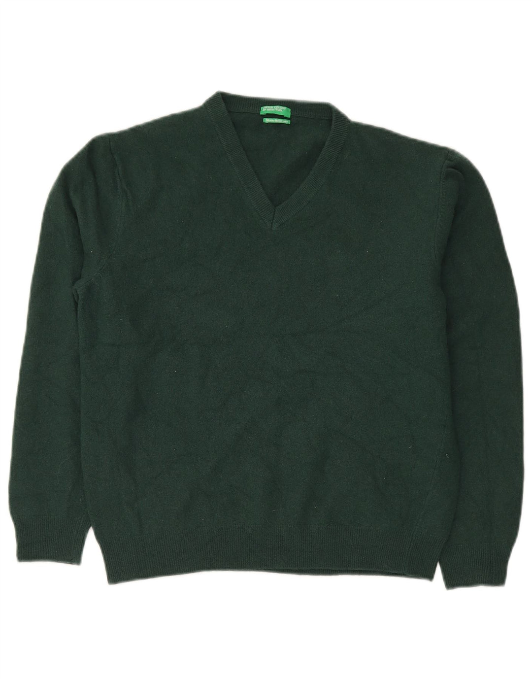 Benetton Womens V-Neck Jumper Sweater UK 20 2XL Green Wool