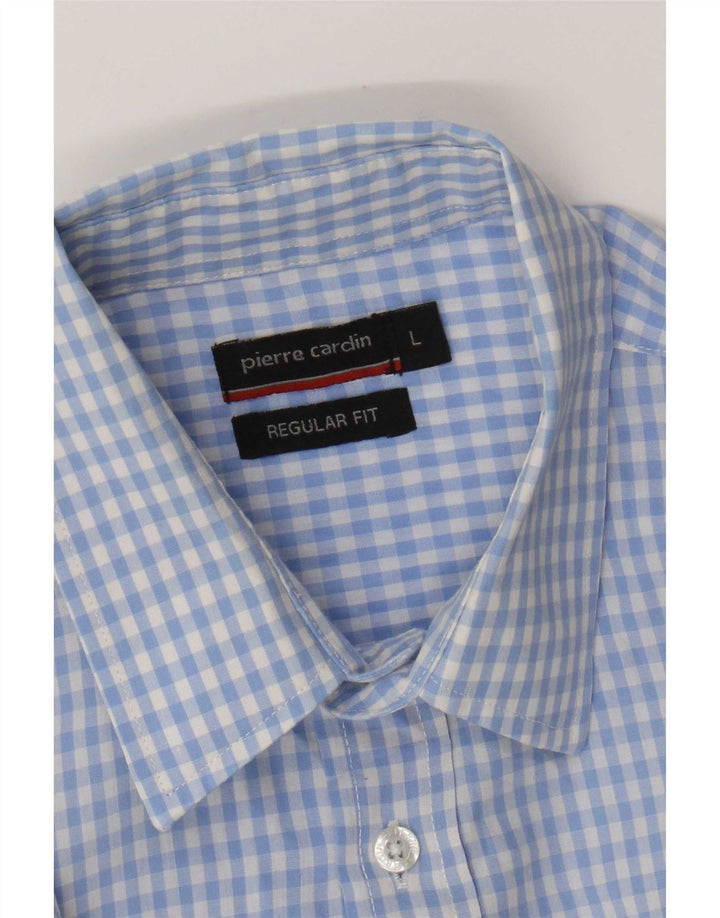 Pierre Cardin Mens Short Sleeve Regular Fit Shirt Large Blue Gingham