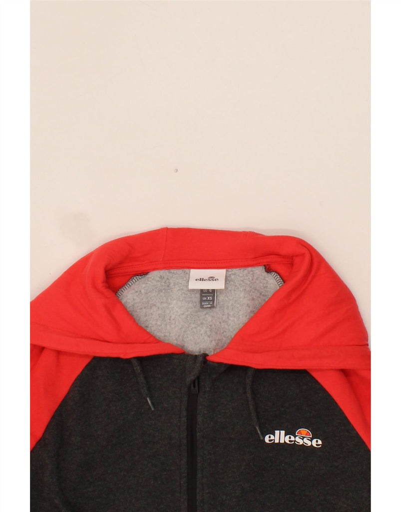 ELLESSE Womens Crop Oversized Zip Hoodie Sweater UK 6 XS Grey Colourblock Vintage Ellesse and Second-Hand Ellesse from Messina Hembry 