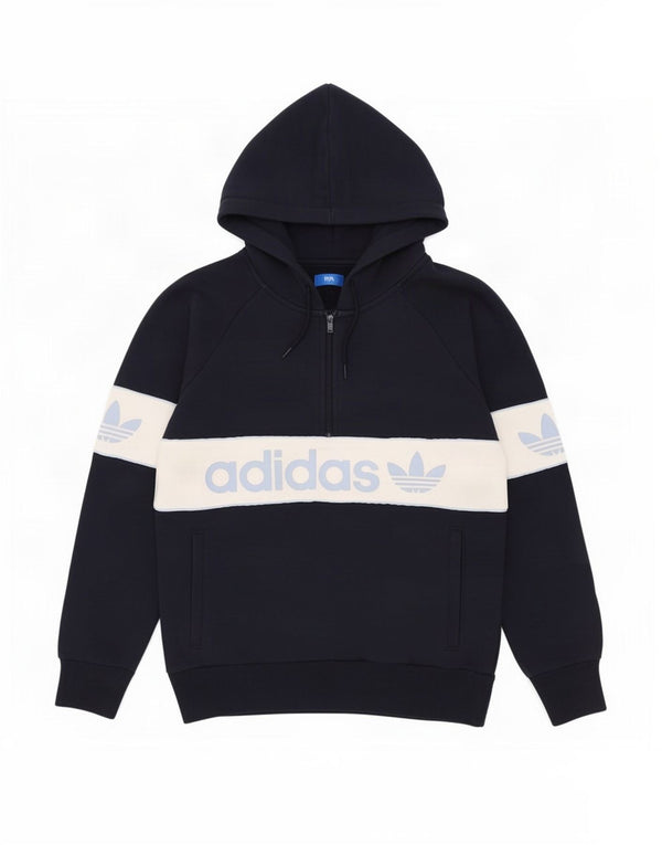 Adidas Mens Graphic Hoodie Jumper Medium Navy Blue Colourblock Cotton