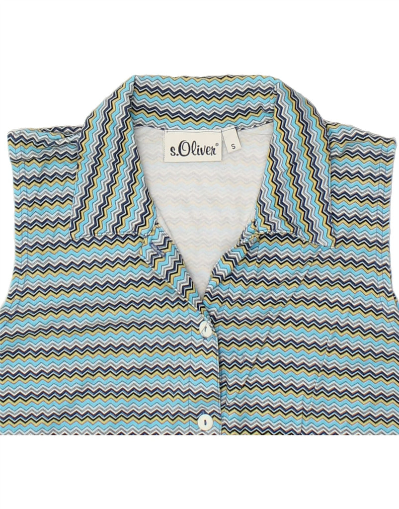 S.OLIVER Womens Sleeveless Shirt Blouse UK 10 Small Blue Chevron Cotton | Vintage S.Oliver | Thrift | Second-Hand S.Oliver | Used Clothing | Messina Hembry 