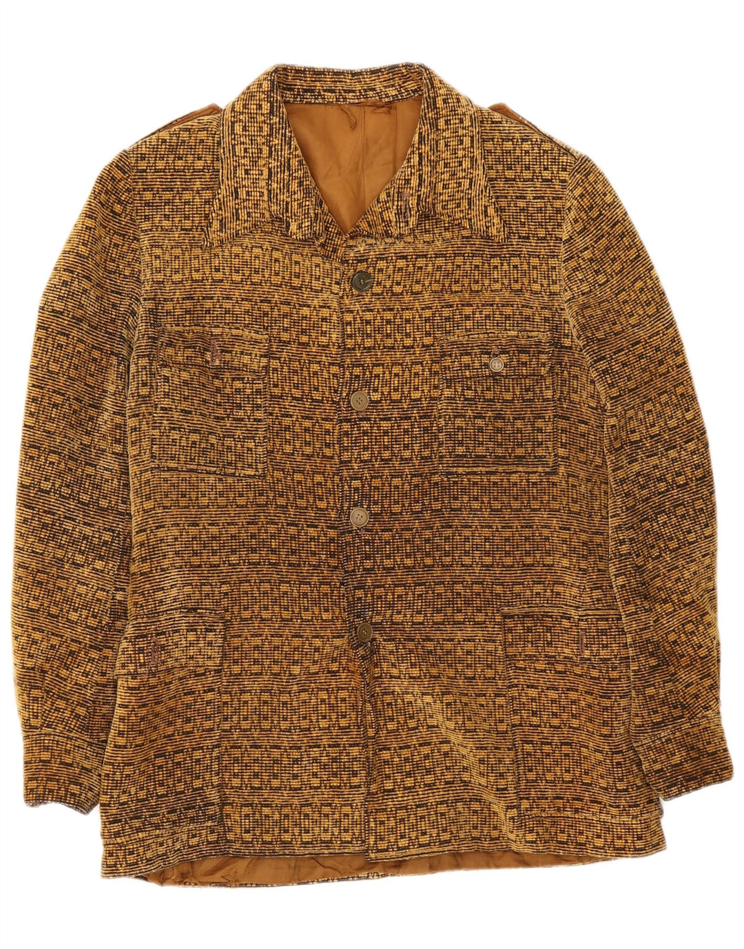 Vintage Mens Military Jacket UK 38 Medium Beige Geometric