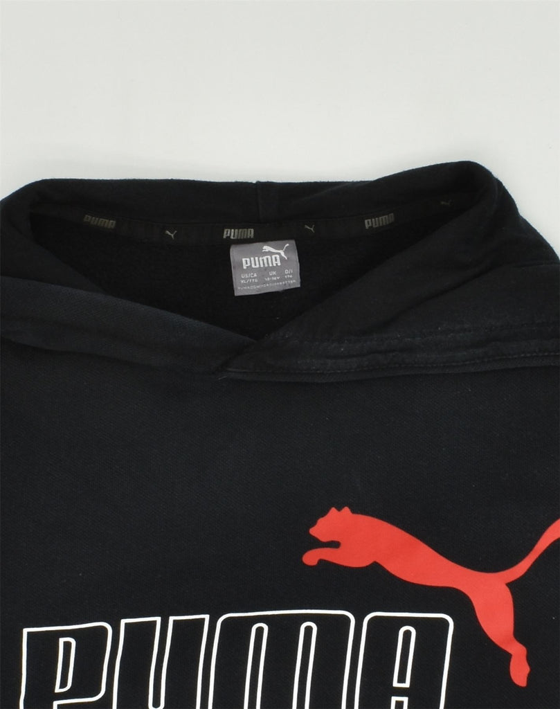 PUMA Boys Graphic Hoodie Jumper 15-16 Years Black Cotton | Vintage Puma | Thrift | Second-Hand Puma | Used Clothing | Messina Hembry 