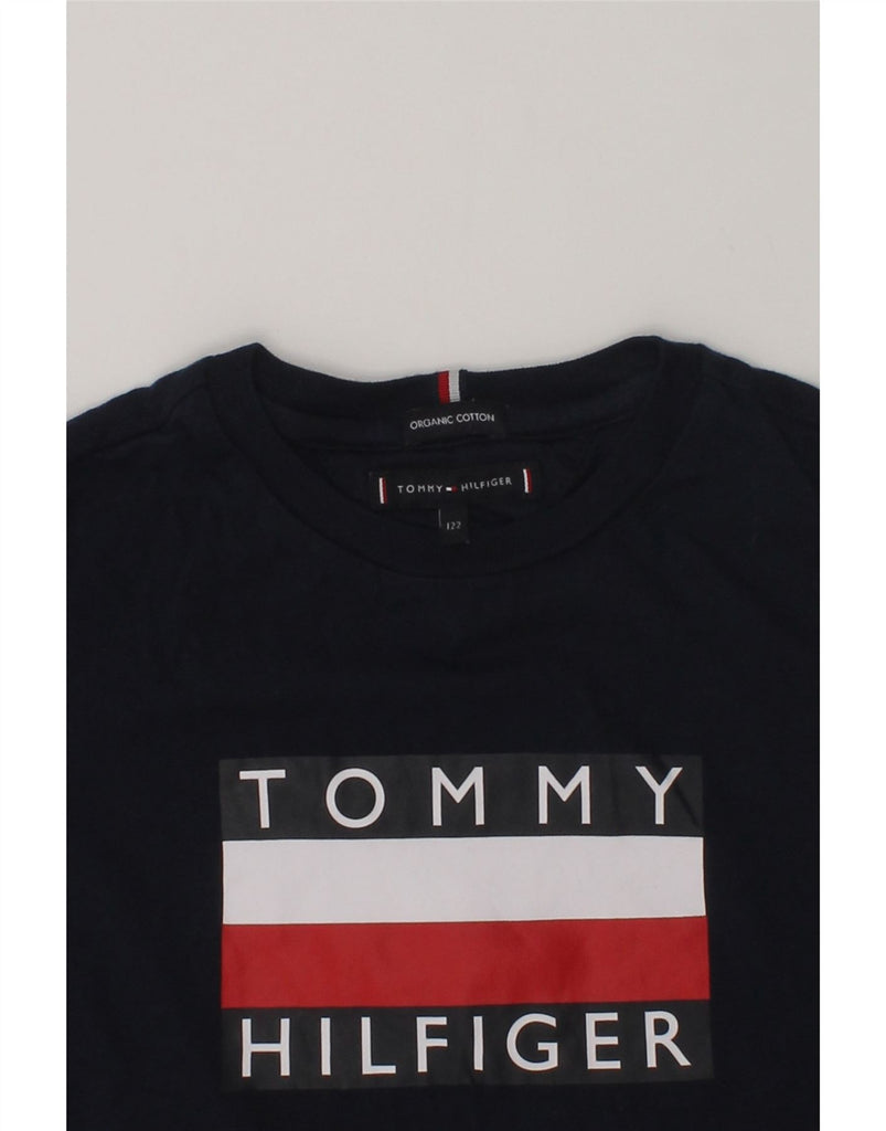 TOMMY HILFIGER Girls Graphic T-Shirt Top 6-7 Years Navy Blue Cotton | Vintage Tommy Hilfiger | Thrift | Second-Hand Tommy Hilfiger | Used Clothing | Messina Hembry 