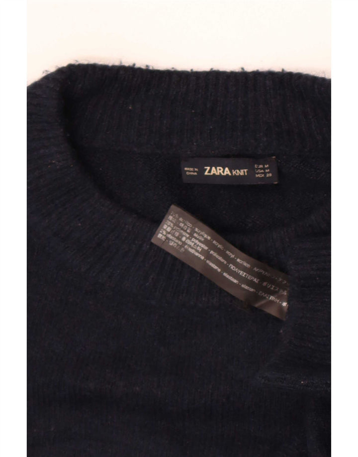 Zara Mens Crew Neck Jumper Sweater Medium Navy Blue Acrylic