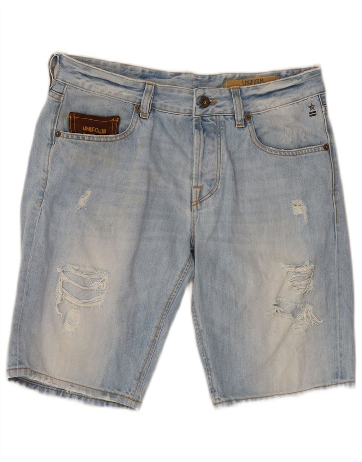 Uniform Mens Distressed Denim Shorts W30 Medium Blue Cotton