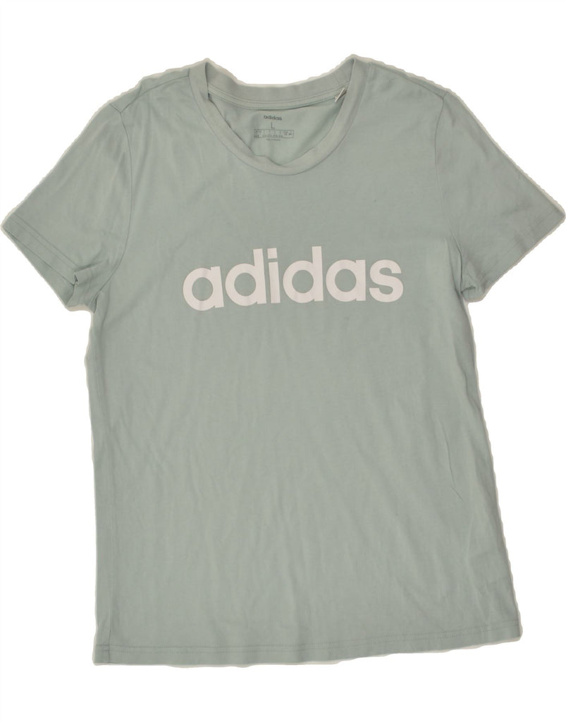 ADIDAS Womens Graphic T-Shirt Top UK 14/16 Large Blue Cotton | Vintage Adidas | Thrift | Second-Hand Adidas | Used Clothing | Messina Hembry 