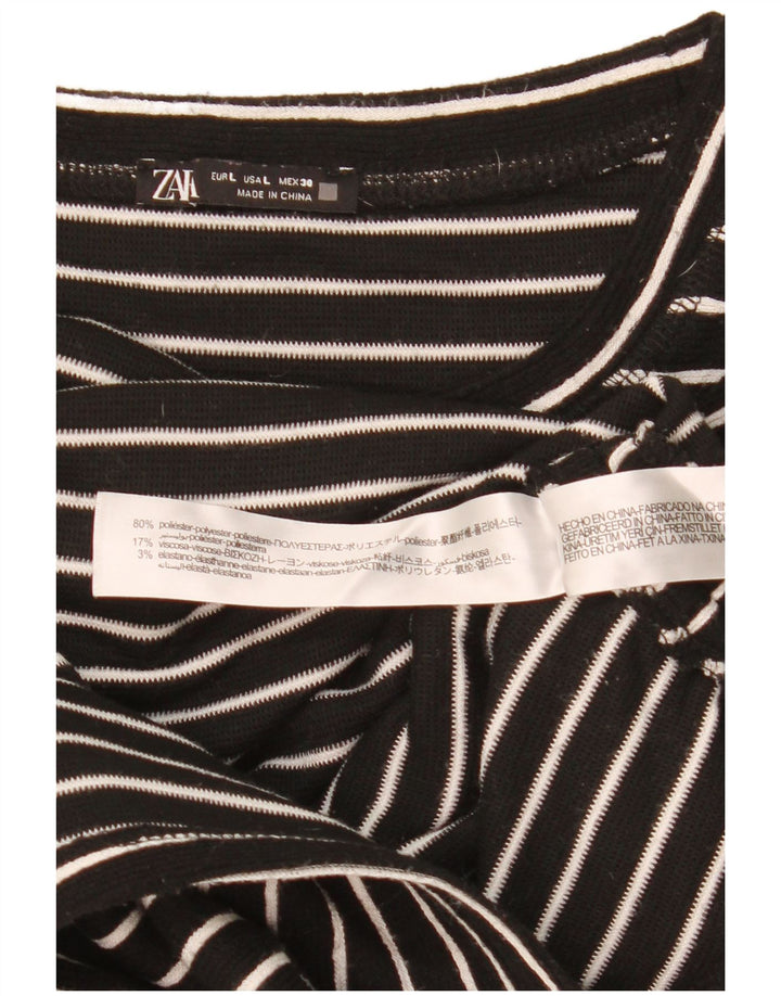 Zara Womens Crop Top Long Sleeve UK 16 Large Black Striped Polyester