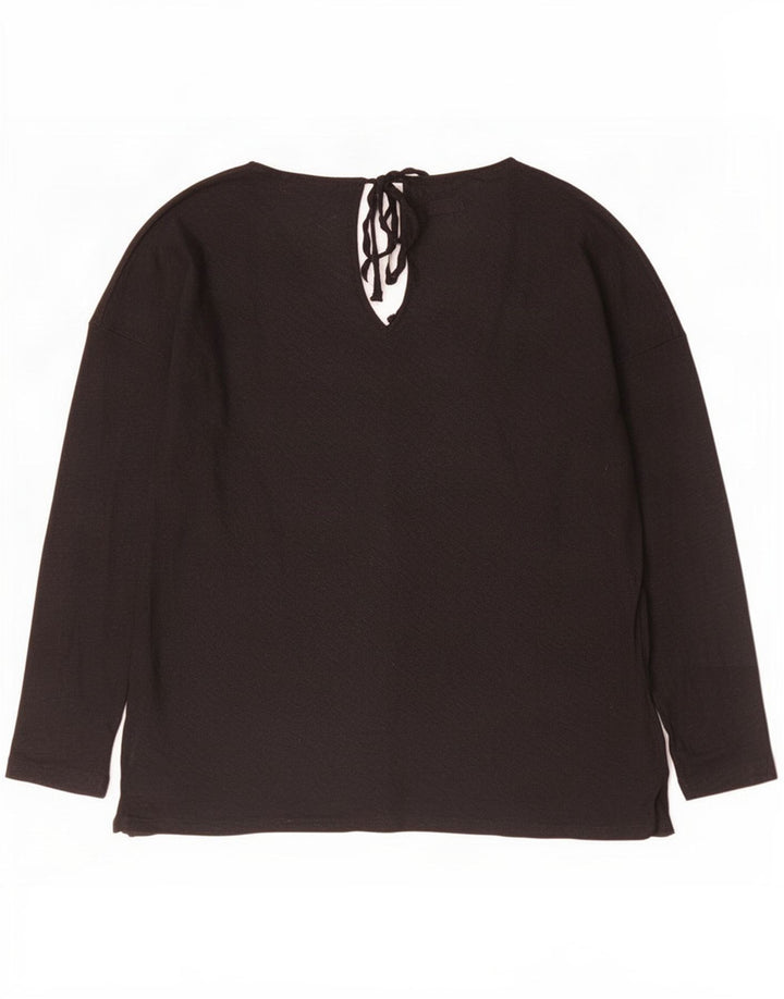 Massimo Dutti Womens Top Long Sleeve UK 14 Medium Black Linen