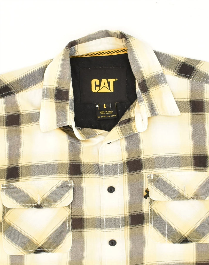 CAT Mens Short Sleeve Shirt Large Yellow Check Cotton | Vintage CAT | Thrift | Second-Hand CAT | Used Clothing | Messina Hembry 