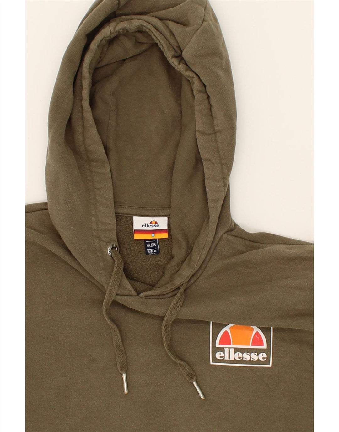 ELLESSE Womens Oversized Hoodie Jumper UK 2 2XS Khaki Vintage Ellesse and Second-Hand Ellesse from Messina Hembry 