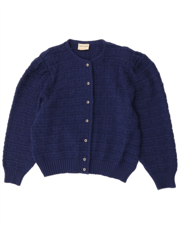 Vintage Womens Cardigan Sweater EU 50 3XL Navy Blue Wool