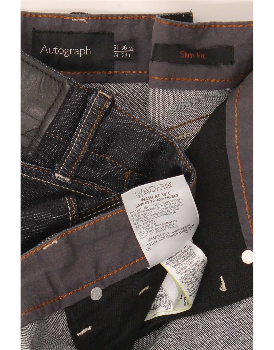 Marks & Spencer Mens Autograph Slim Jeans W36 L29 Navy Blue Cotton