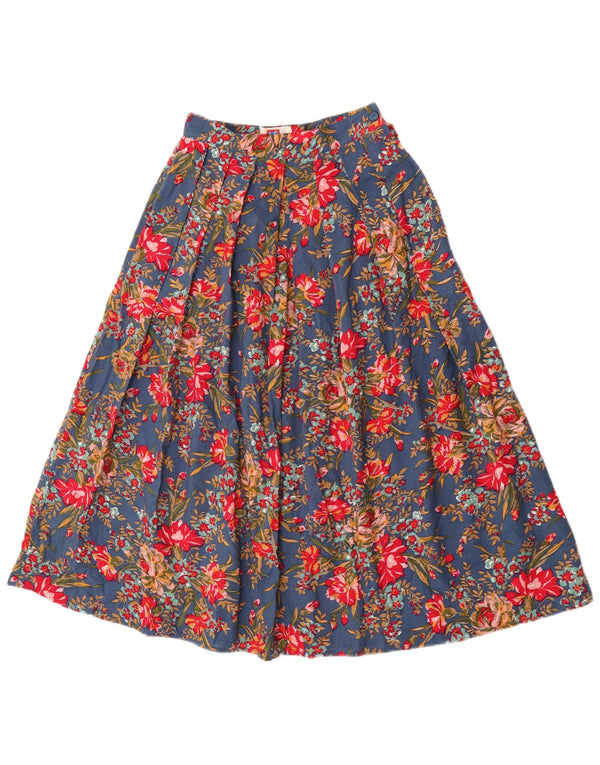 Vintage Womens High Waist Pleated A-Line Skirt UK 10 Small W24 Blue Floral
