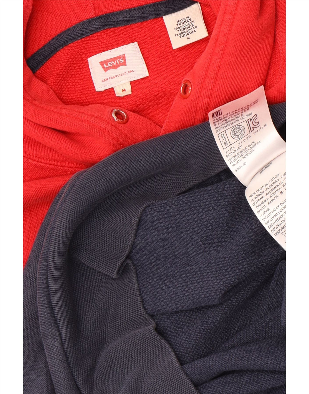 LEVI'S Mens Graphic Hoodie Jumper Medium Navy Blue Colourblock Cotton