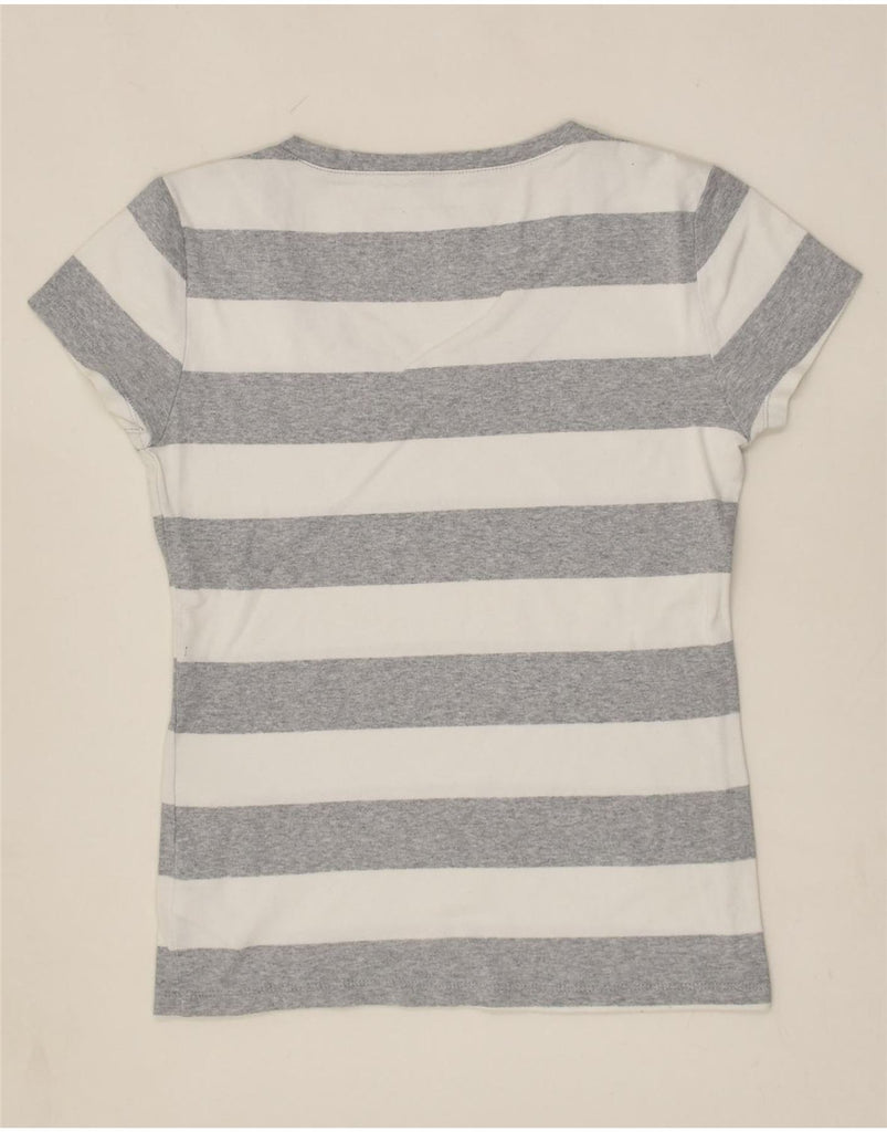 TOMMY HILFIGER Womens T-Shirt Top UK 12 Medium Grey Striped Cotton | Vintage Tommy Hilfiger | Thrift | Second-Hand Tommy Hilfiger | Used Clothing | Messina Hembry 