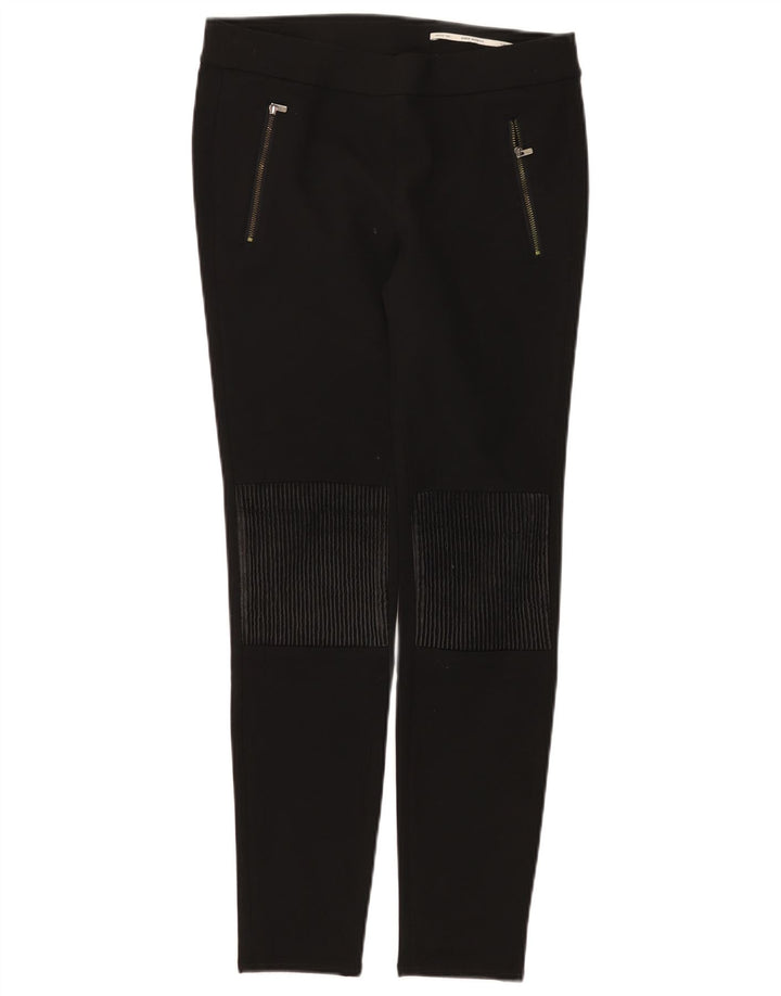 Zara Womens Mid Rise Slim Casual Trousers Medium W28 L28 Black Polyester