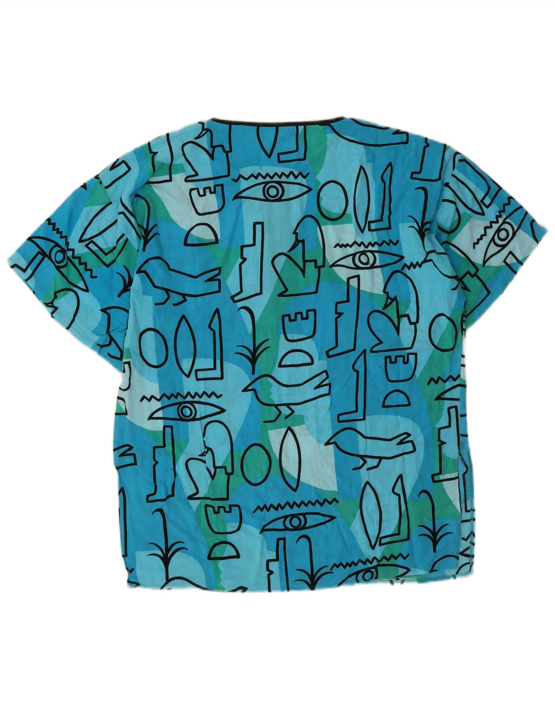 Vintage Womens Blouse Top EU 44 XL Blue Geometric