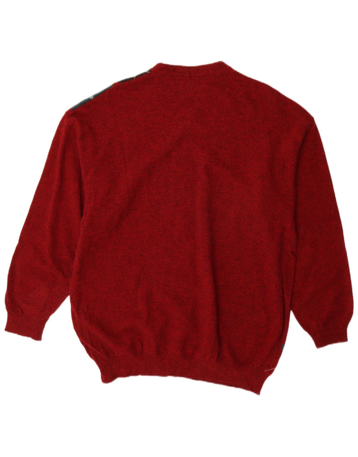 Rian Rucci Mens Crew Neck Jumper Sweater IT 56 XL Red Argyle/Diamond