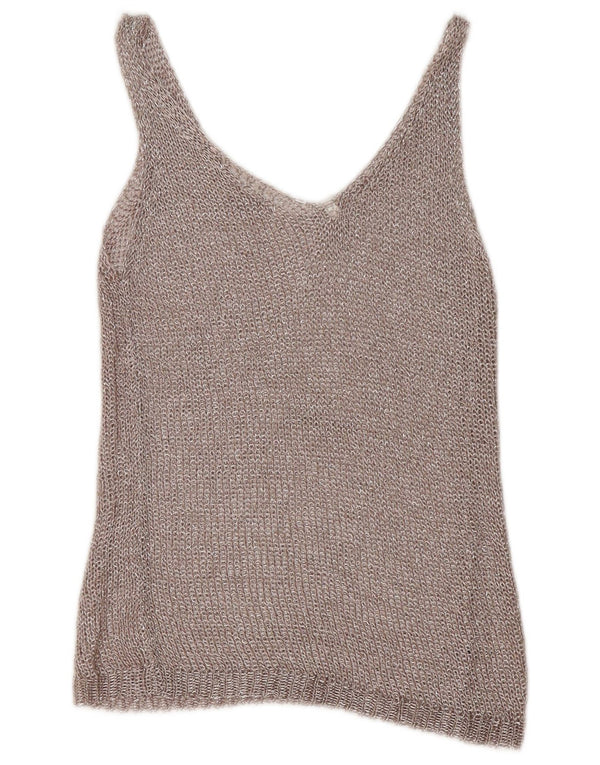 Vintage Womens Crochet Vest Top UK 12 Medium Silver