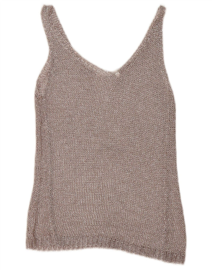 Vintage Womens Crochet Vest Top UK 12 Medium Silver